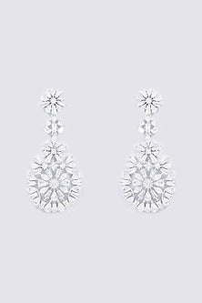 White Rhodium Finish Zircon Dangler Earrings