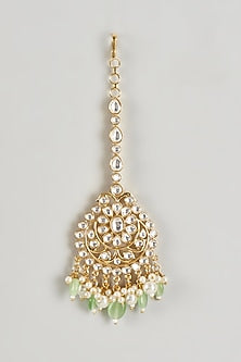 Gold Plated Kundan Polki & Emerald Synthetic Stone Maang Tikka