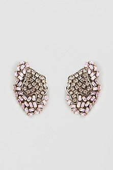 Black Rhodium Finish Pink Baguette Contemporary Earrings