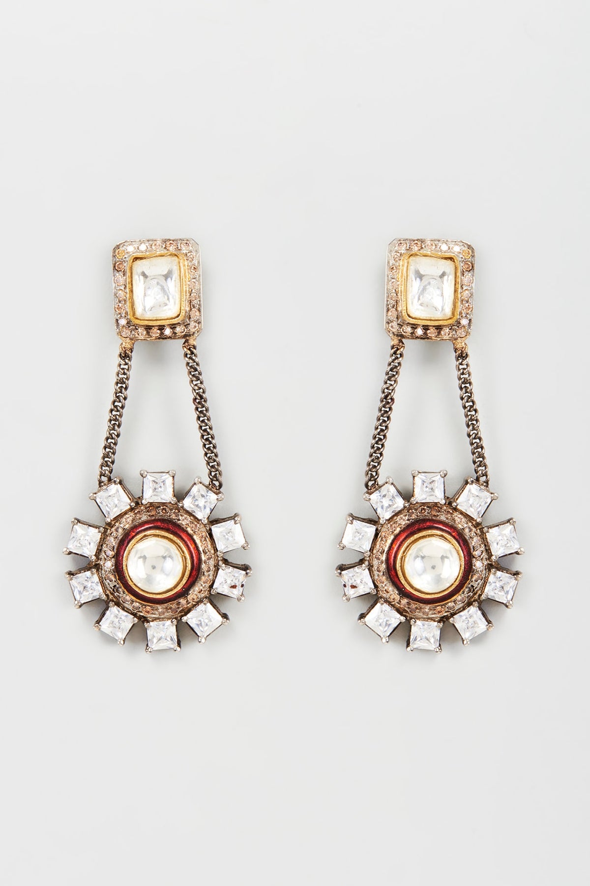 Black Rhodium Finish Kundan Dangler Earrings