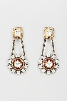 Black Rhodium Finish Kundan Dangler Earrings