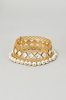 Gold Plated Kundan & Pearl Anklet