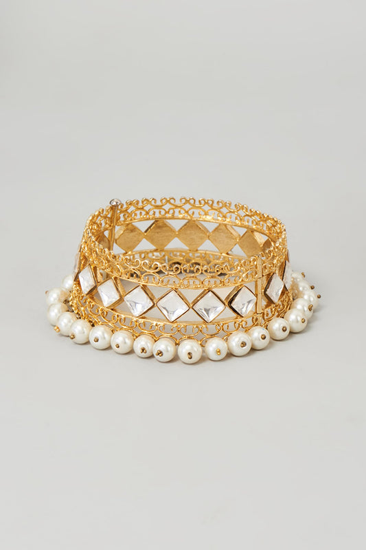 Gold Plated Kundan & Pearl Anklet