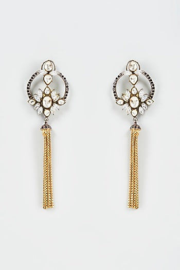 Two Tone Finish Zircon & Red Enamelled Stud Earrings