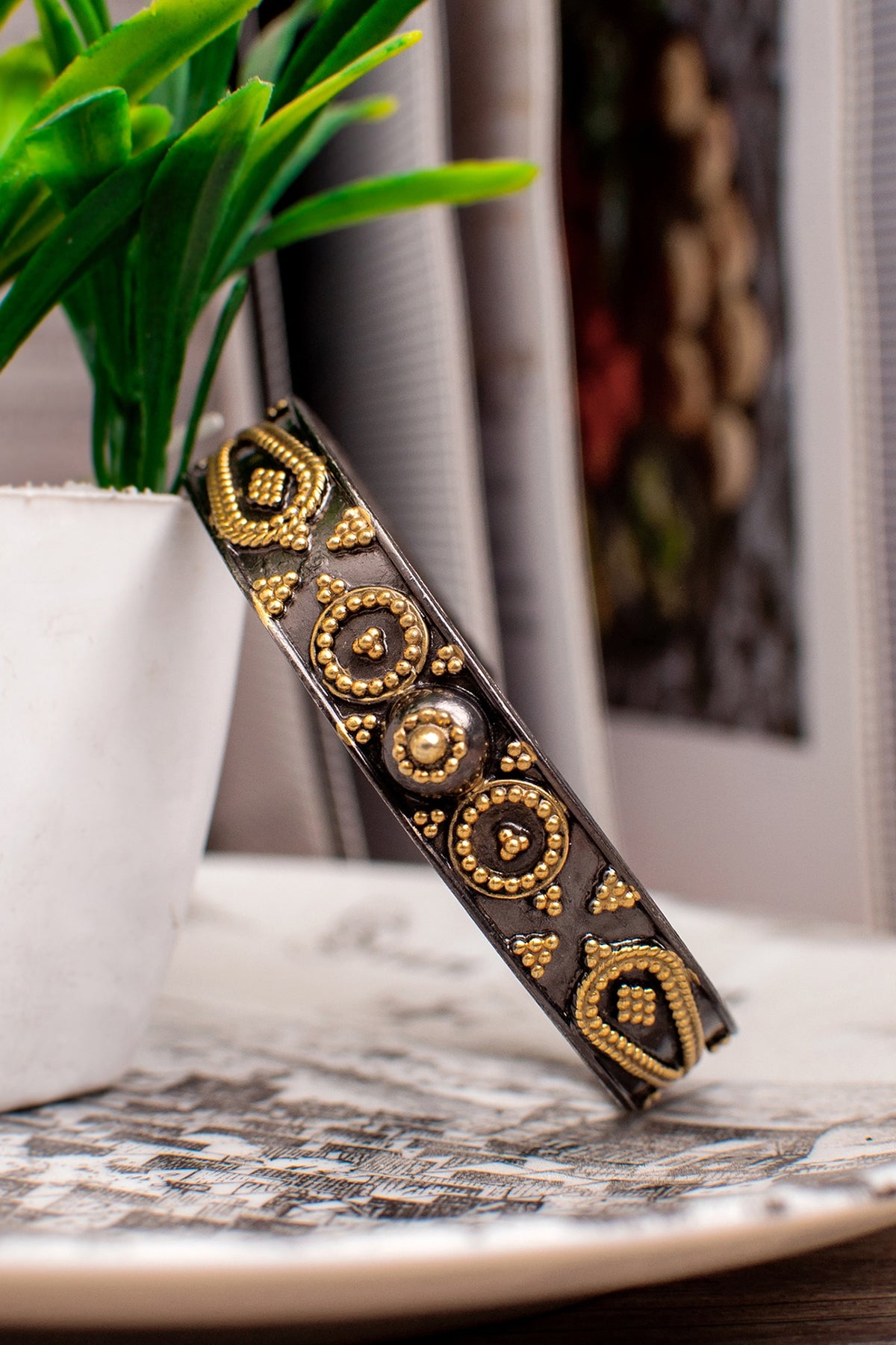 Gold Plated Cuff Bangle In Sterling Silver