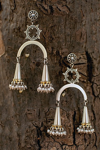Gold Plated Dangler Earrings In Sterling Silver