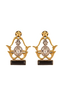 Gold Plated Kundan Polki & Black Onyx Stud Earrings In Sterling Silver