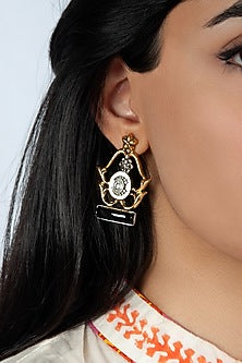 Gold Plated Kundan Polki & Black Onyx Stud Earrings In Sterling Silver