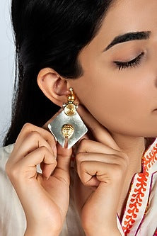 Two-Tone Finish Statement Dangler Earrings In Sterling Silver