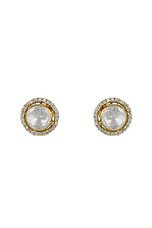 Gold Plated Moissanite Polki & CZ Stud Earrings In Sterling Silver