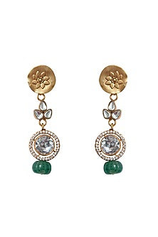 Gold Plated Kundan Polki & CZ Dangler Earrings In Sterling Silver