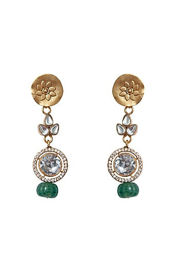 Gold Plated Kundan Polki & CZ Dangler Earrings In Sterling Silver