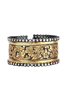 Gold Plated Pearl Embossed Kada In Sterling Silver
