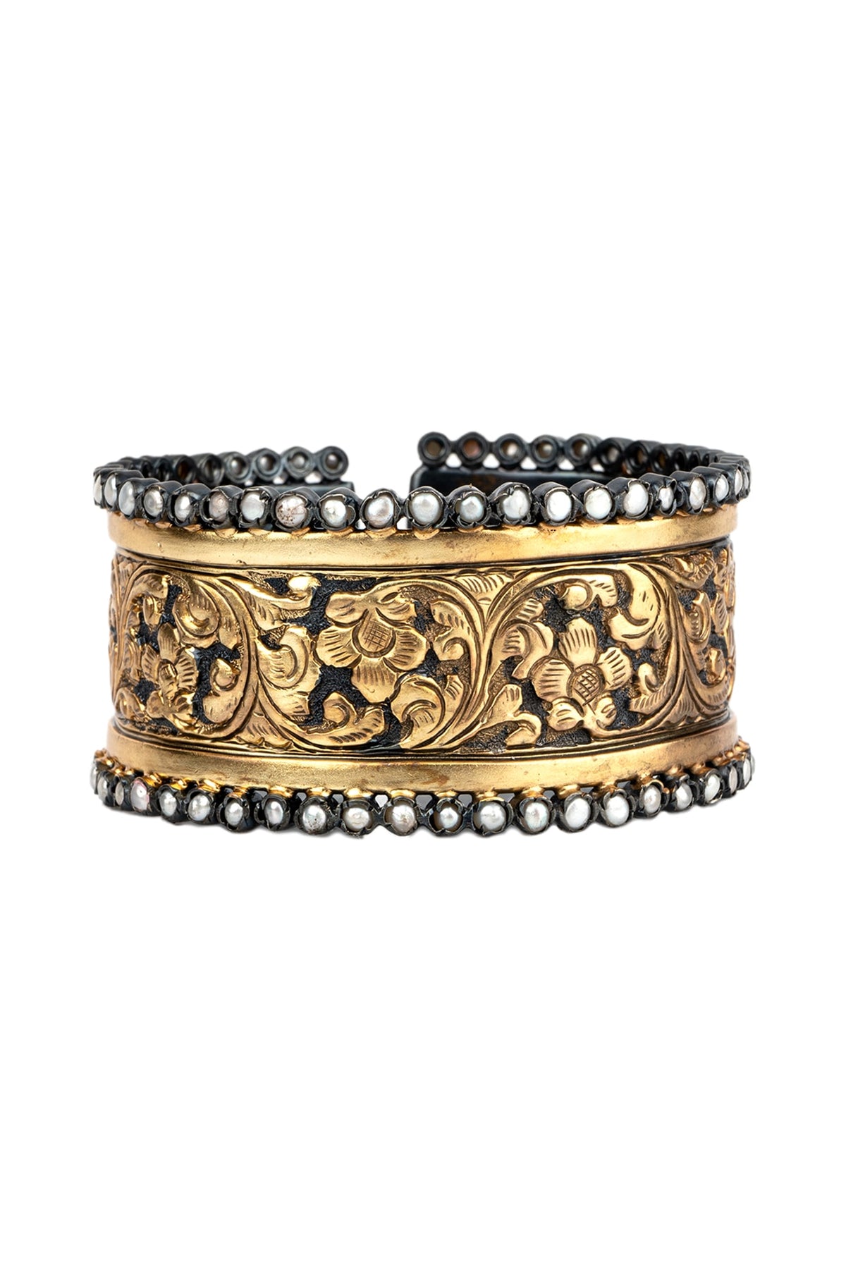 Gold Plated Pearl Embossed Kada In Sterling Silver