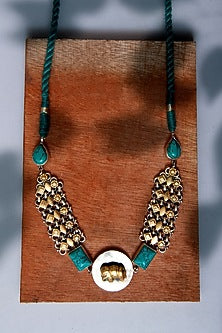 Two Tone Plated Turquoise Natural Gemstone Necklace In Sterling Silver