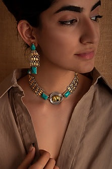 Two Tone Plated Turquoise Natural Gemstone Necklace In Sterling Silver