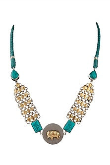 Two Tone Plated Turquoise Natural Gemstone Necklace In Sterling Silver