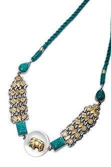 Two Tone Plated Turquoise Natural Gemstone Necklace In Sterling Silver