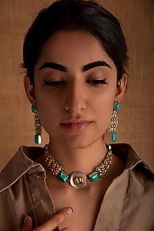 Two Tone Plated Turquoise Natural Gemstone Necklace In Sterling Silver