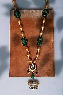 Two Tone Plated Green Onyx Necklace In Sterling Silver