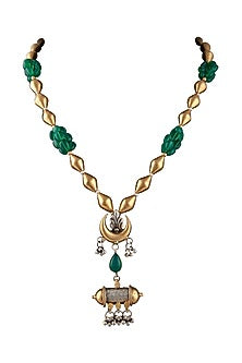Two Tone Plated Green Onyx Necklace In Sterling Silver
