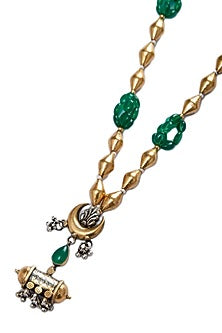 Two Tone Plated Green Onyx Necklace In Sterling Silver