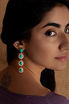 Gold Plated Turquoise & Pearl Dangler Earrings In Sterling Silver