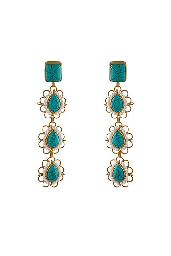 Gold Plated Turquoise & Pearl Dangler Earrings In Sterling Silver