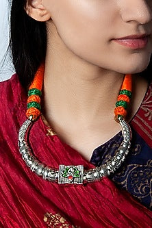 Multi-Colored Kundan Necklace In Sterling Silver