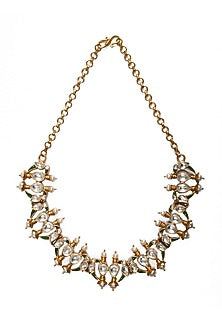 Gold Plated Kundan & Pearl Necklace In Sterling Silver
