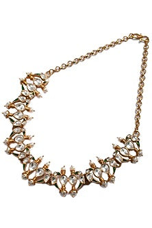 Gold Plated Kundan & Pearl Necklace In Sterling Silver