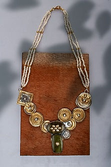 Two Tone Plated Pearl & Gemstone Necklace In Sterling Silver