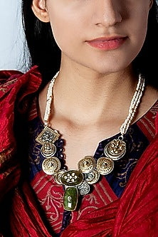 Two Tone Plated Pearl & Gemstone Necklace In Sterling Silver