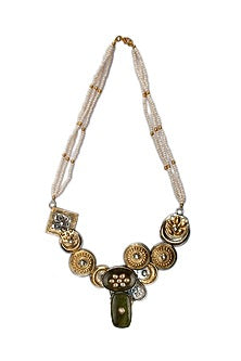 Two Tone Plated Pearl & Gemstone Necklace In Sterling Silver