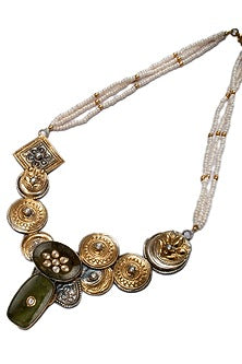 Two Tone Plated Pearl & Gemstone Necklace In Sterling Silver