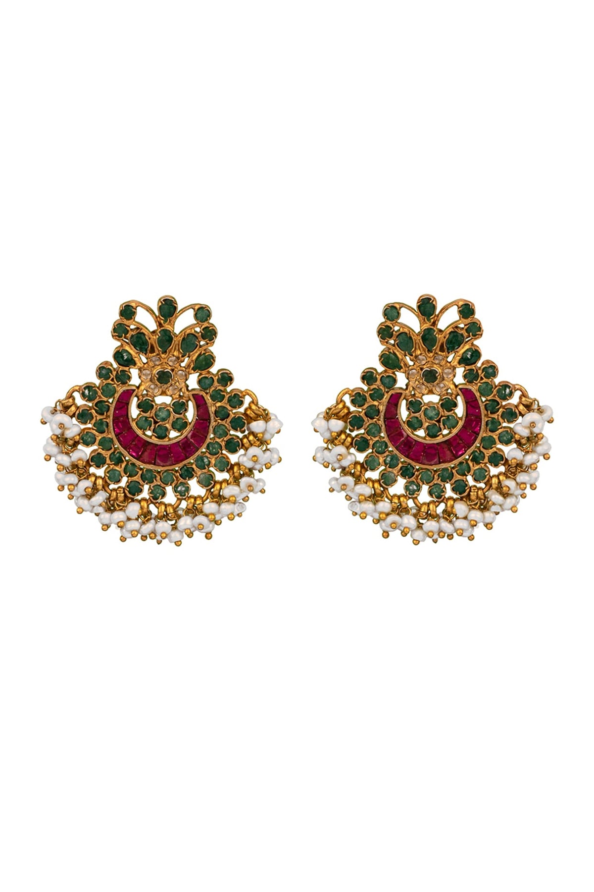 Gold Finish Green Onyx Chandbali Earrings In 92.5 Sterling Silver
