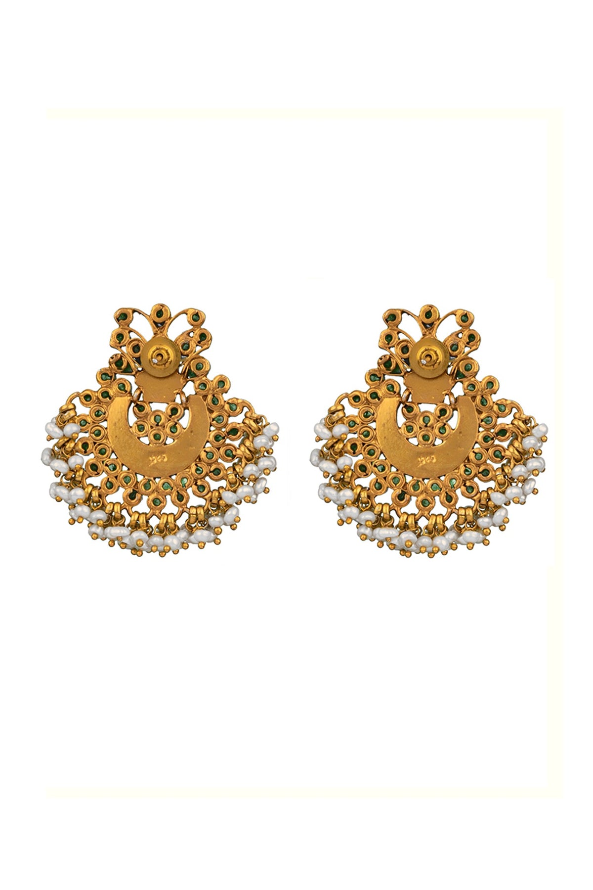 Gold Finish Green Onyx Chandbali Earrings In 92.5 Sterling Silver