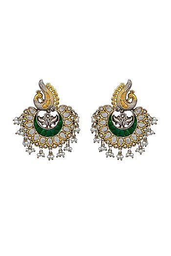 Two-Tone Finish Pearl Chandbali Earrings In 92.5 Sterling Silver