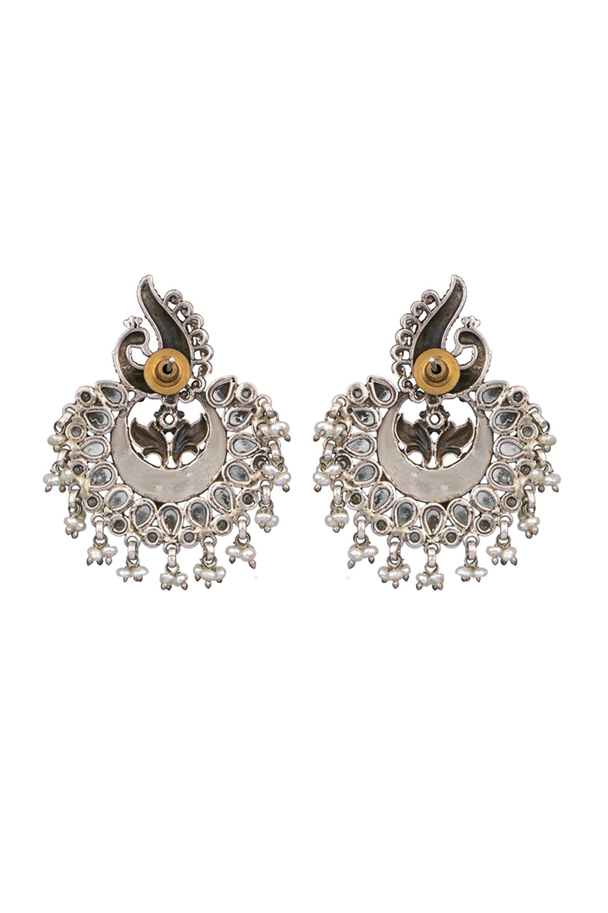 Two-Tone Finish Pearl Chandbali Earrings In 92.5 Sterling Silver