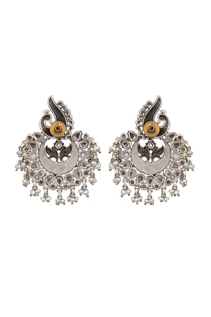 Two-Tone Finish Pearl Chandbali Earrings In 92.5 Sterling Silver
