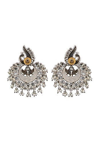 Two-Tone Finish Pearl Chandbali Earrings In 92.5 Sterling Silver