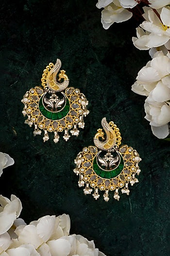 Two-Tone Finish Pearl Chandbali Earrings In 92.5 Sterling Silver