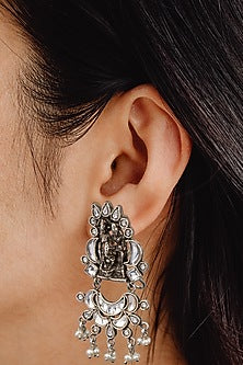 White Finish Kundan Polki Chandbali Earrings In 92.5 Sterling Silver