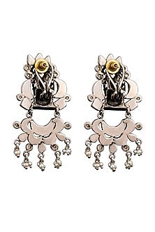 White Finish Kundan Polki Chandbali Earrings In 92.5 Sterling Silver