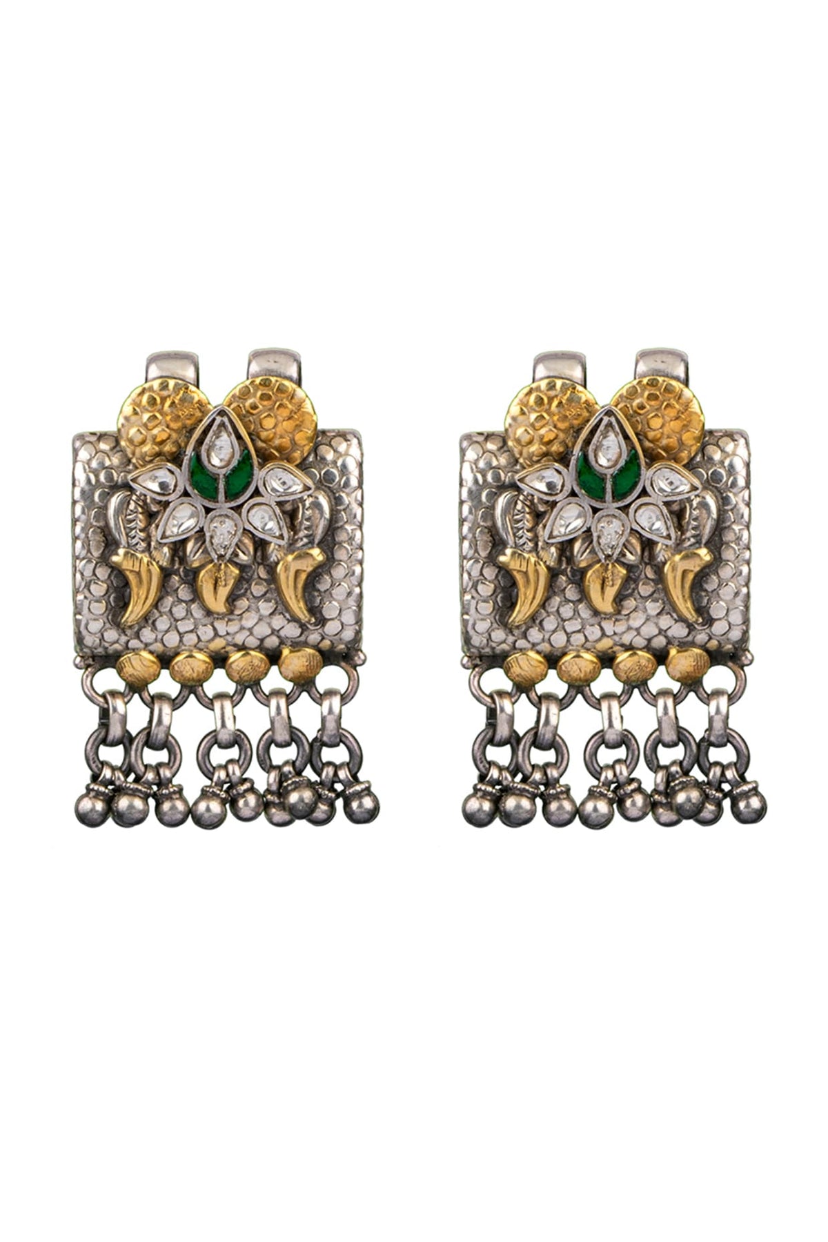 Two-Tone Finish Peacock Textured Earrings In 92.5 Sterling Silver