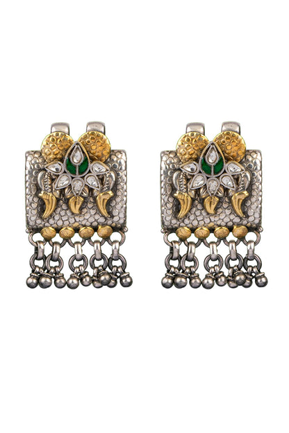 Two-Tone Finish Peacock Textured Earrings In 92.5 Sterling Silver