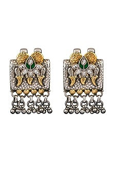 Two-Tone Finish Peacock Textured Earrings In 92.5 Sterling Silver