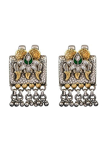 Two-Tone Finish Peacock Textured Earrings In 92.5 Sterling Silver