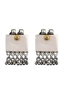 Two-Tone Finish Peacock Textured Earrings In 92.5 Sterling Silver