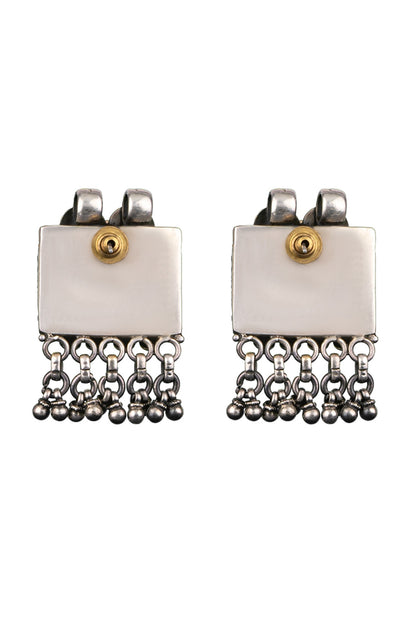 Two-Tone Finish Peacock Textured Earrings In 92.5 Sterling Silver
